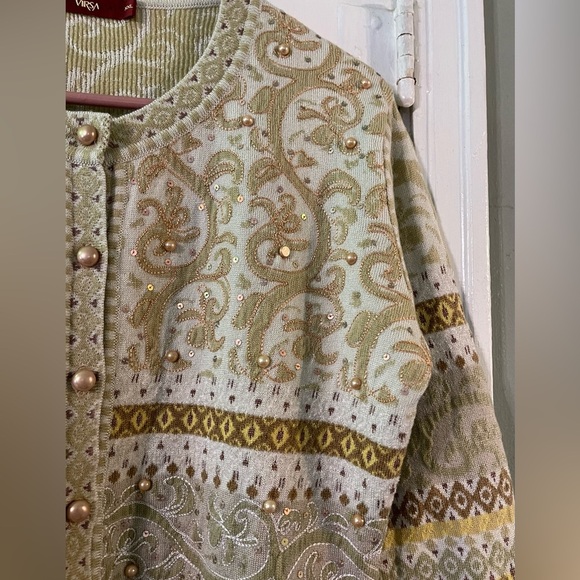 EUC Stylish Beige and Yellow Embellished Cardigan Size XXL - Picture 8 of 11
